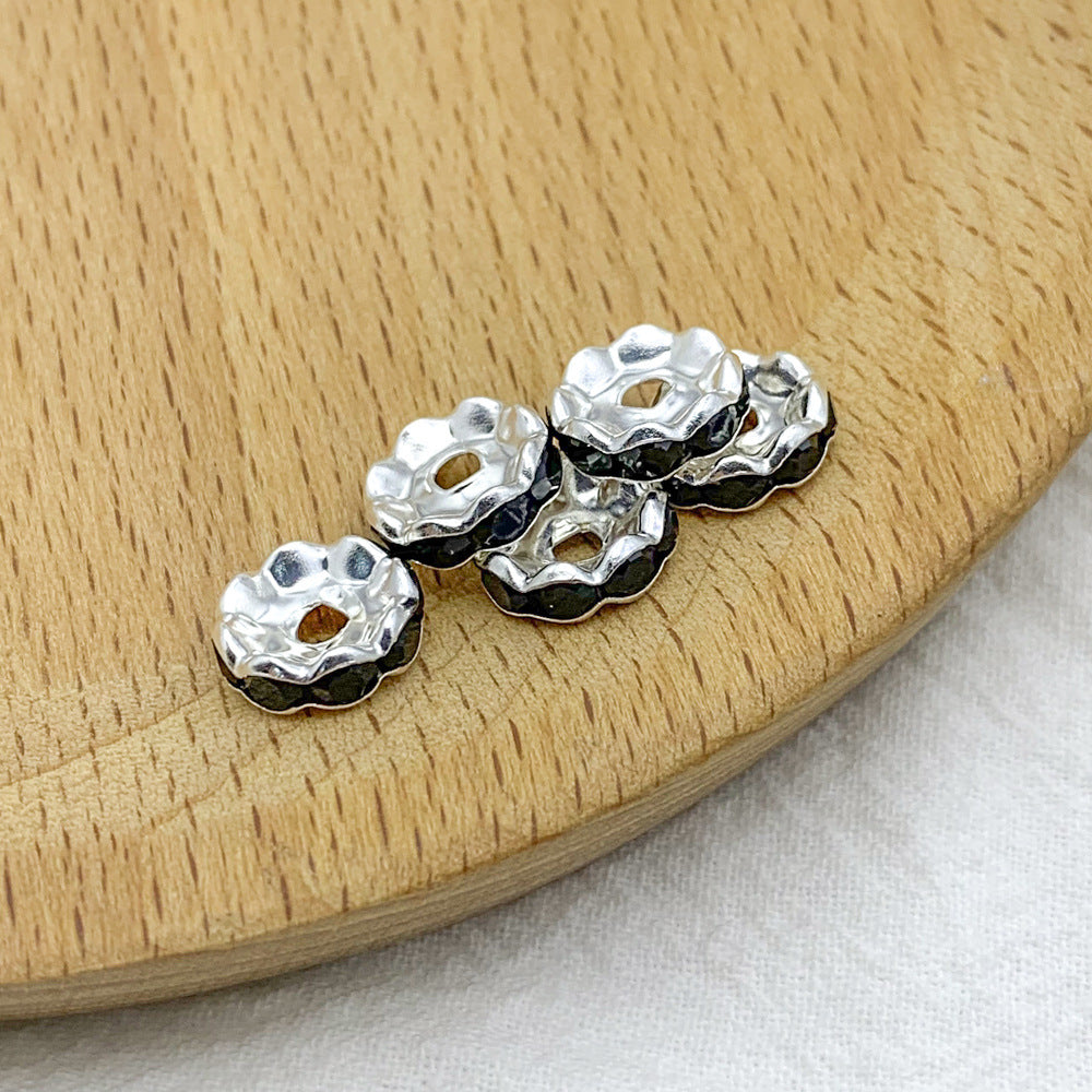 Factory direct sales 10MM color wavy edge rhinestone circle wheel bead spacer spacer bead string silver diamond jewelry