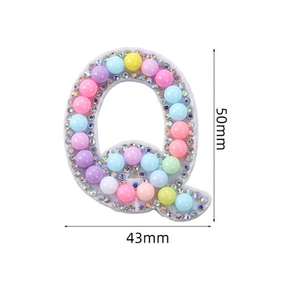 Macaron letter stickers, 26-letter English DIY accessories, clothing accessories, faux pearl and rhinestone appliqué set