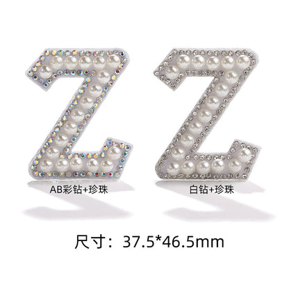English Letter Hot Patch Stickers - 26 Letters White Imitation Pearl DIY Clothing Accessories