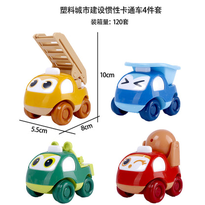 Plastic inertia city construction cartoon car 4 piece set cartoon Q version engineering car cake decoration ornament toy