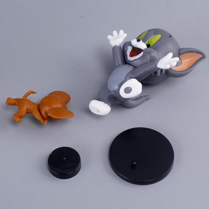 12 Tom Jerry Black Base Cute Cat and Mouse Good Friend Doll Figure Model Car Ornaments