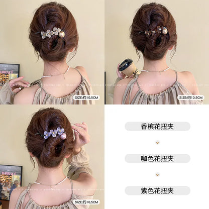 Elegant and sophisticated floral twist hair clips for women, 2026 new high-end back hair clip, straight duckbill clip
