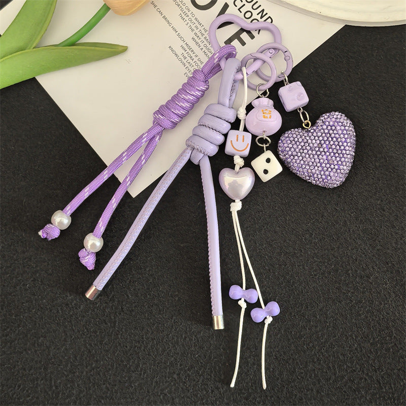 Cross-border hot selling full diamond peach heart keychain pendant backpack pendant accessories car key pendant fashion accessories