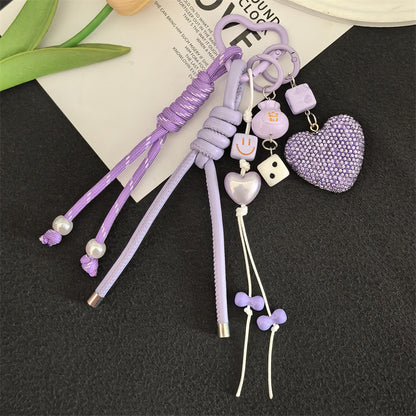 Cross-border hot selling full diamond peach heart keychain pendant backpack pendant accessories car key pendant fashion accessories