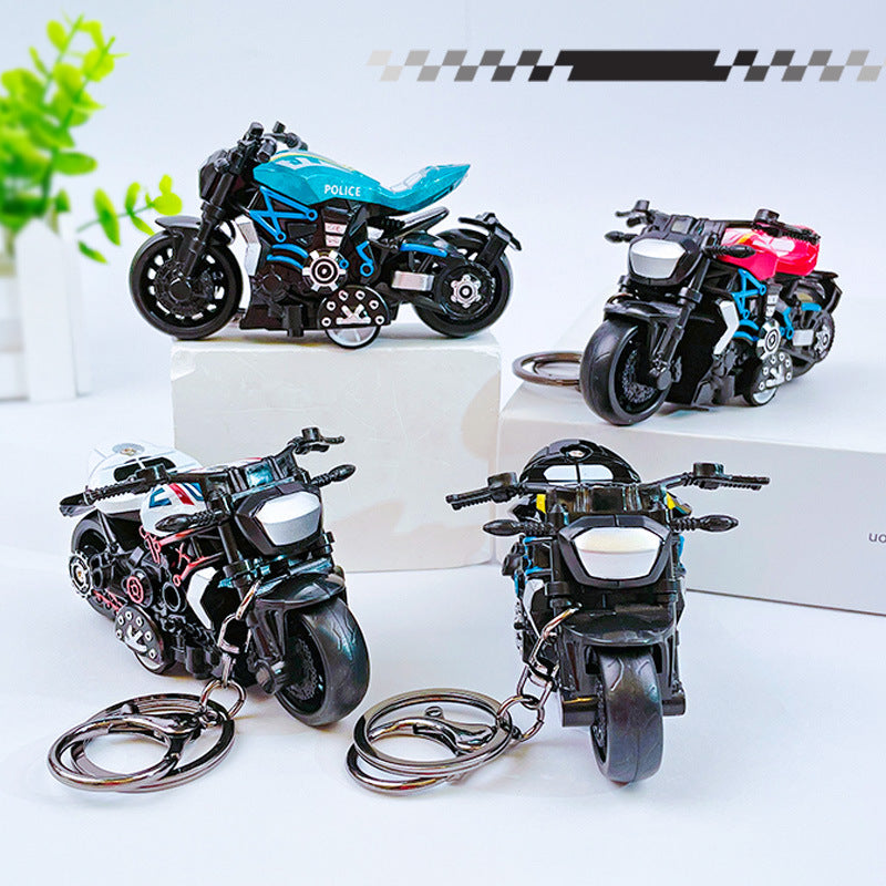 Creative Cartoon Cool Pullback Heavy Motorcycle Keychain - School Bag Ornament Car Key Chain Small Gift