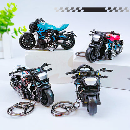 Creative Cartoon Cool Pullback Heavy Motorcycle Keychain - School Bag Ornament Car Key Chain Small Gift