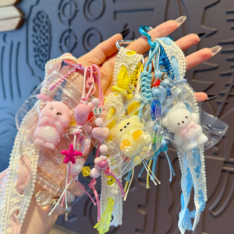 Handmade beading DIY pinch doll keychain pendant cute bear miu series bag pendant keychain accessories