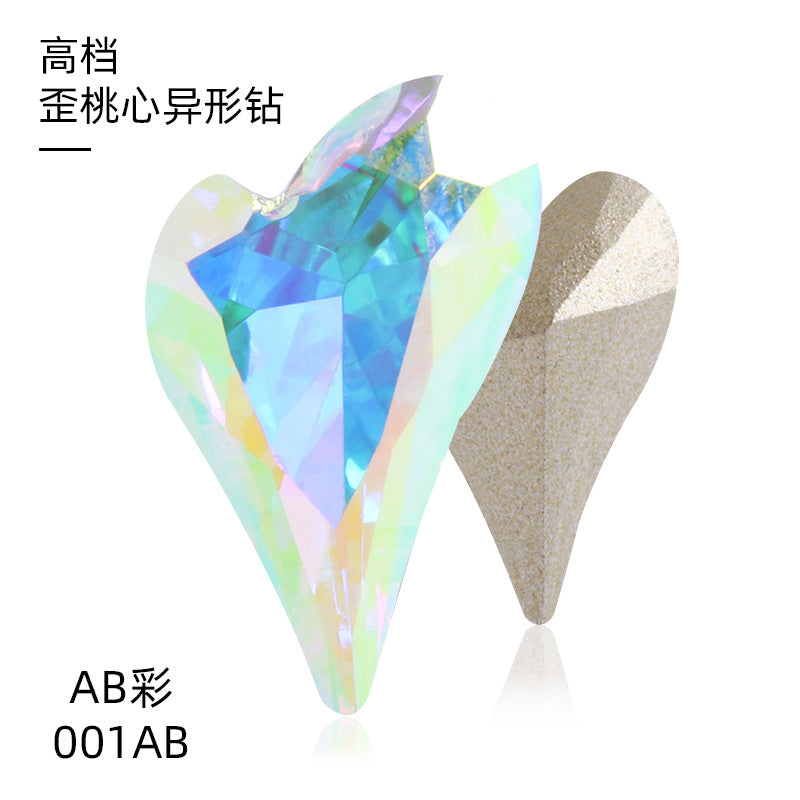 K9 Crooked Peach Heart Diamond, Real Silver Base Nail Diamond, Phone Case Diamond, Diamond for Suitcases, Clothing, Accessories, Irregular Heart-shaped K9 Diamond