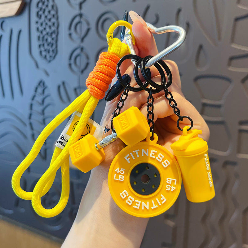 Creative Mini Fitness Barbell Piece Keychain Pendant Couple Car Bag Keychain Sports Small Pendant Wholesale