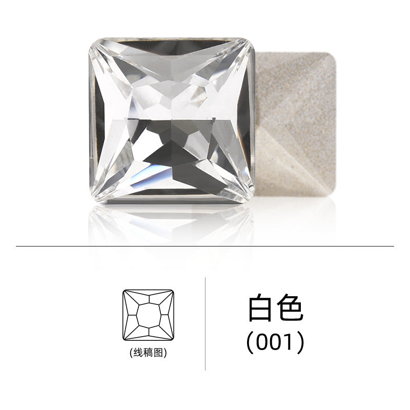 Cross-border hot-selling square right-angle high-top glass drill, special-shaped water rhinestone, DIY square pointed base diamond inlaid with diamond attachment materials