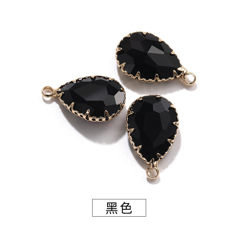 13*18 Transparent Base Waterdrop Glass Diamond Copper Gold Border Flower Claw Single Hanging Diamond Necklace Pendant Clothing DIY Accessory