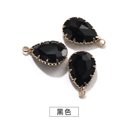 13*18 Transparent Base Waterdrop Glass Diamond Copper Gold Border Flower Claw Single Hanging Diamond Necklace Pendant Clothing DIY Accessory