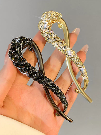 Large size with a sophisticated feel, fully diamond-filled metallic temperament, light luxury twist twist pin, figure-eight hair updo, exquisite headpiece hair accessory for women