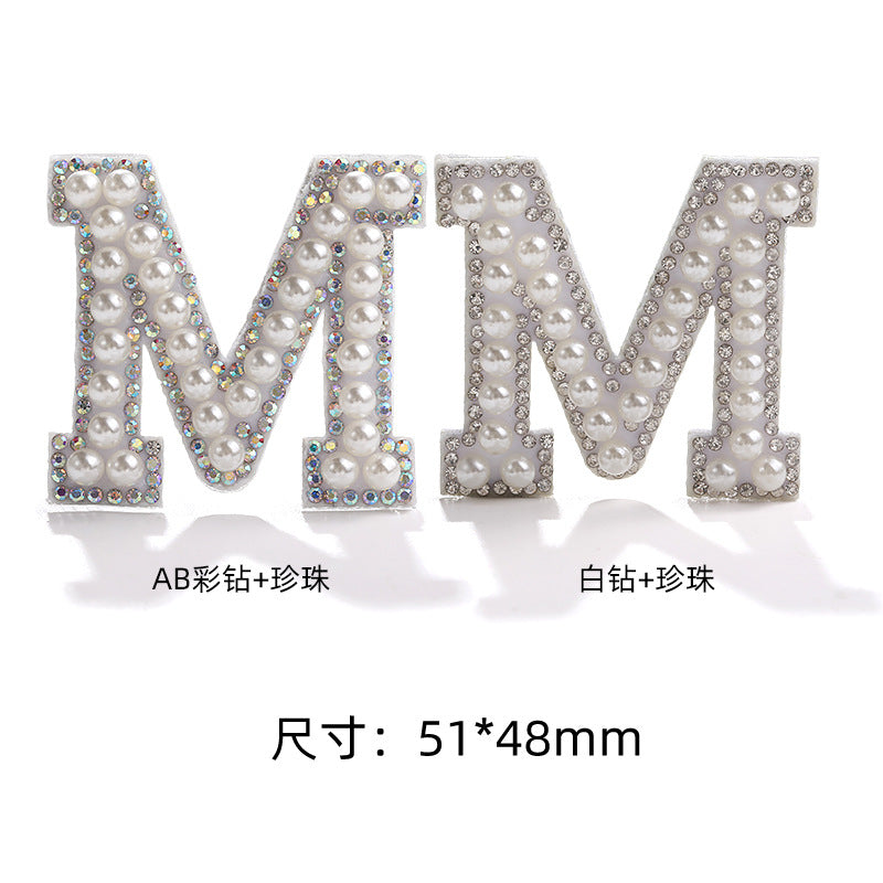 English Letter Hot Patch Stickers - 26 Letters White Imitation Pearl DIY Clothing Accessories