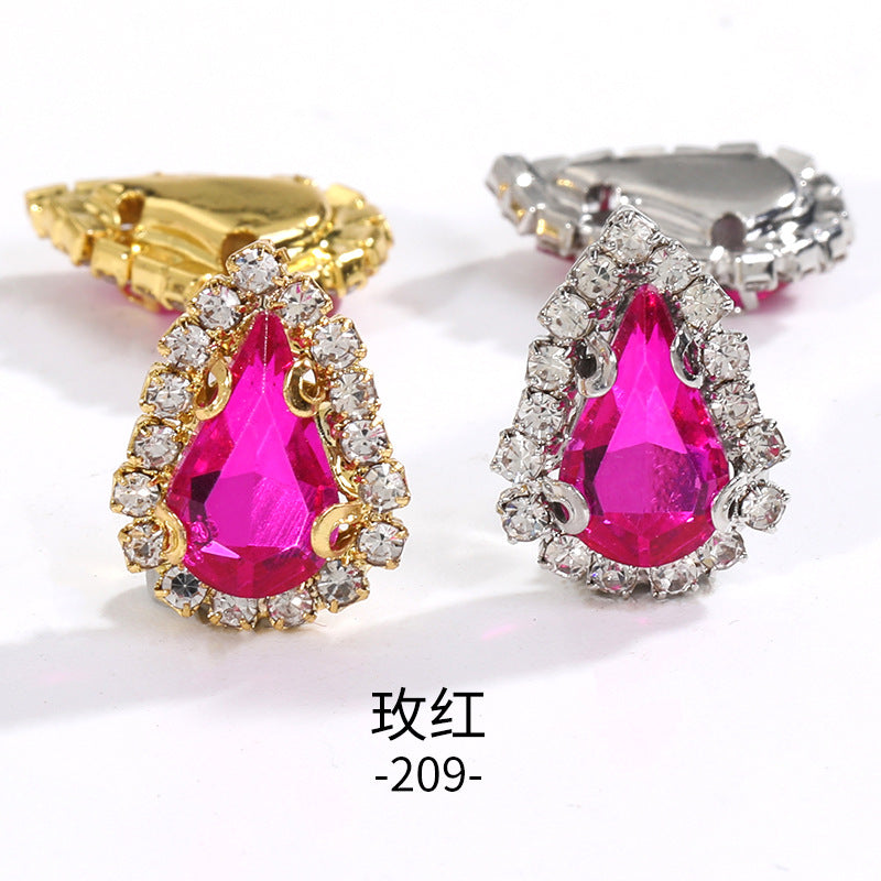 Pointed waterdrop claw rhinestone edge 4-hole hand-stitched rhinestone DIY headwear accessory clothing flash rhinestone accessory pointed waterdrop crystal buckle