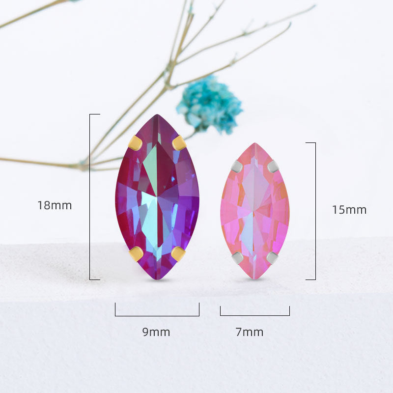 Mocha fluorescent elongated claw drill, artificial perforated hand-sewn diamond suit ornament accessories pointed bottom fluorescent marquise claw drill