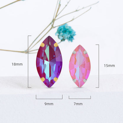 Mocha fluorescent elongated claw drill, artificial perforated hand-sewn diamond suit ornament accessories pointed bottom fluorescent marquise claw drill