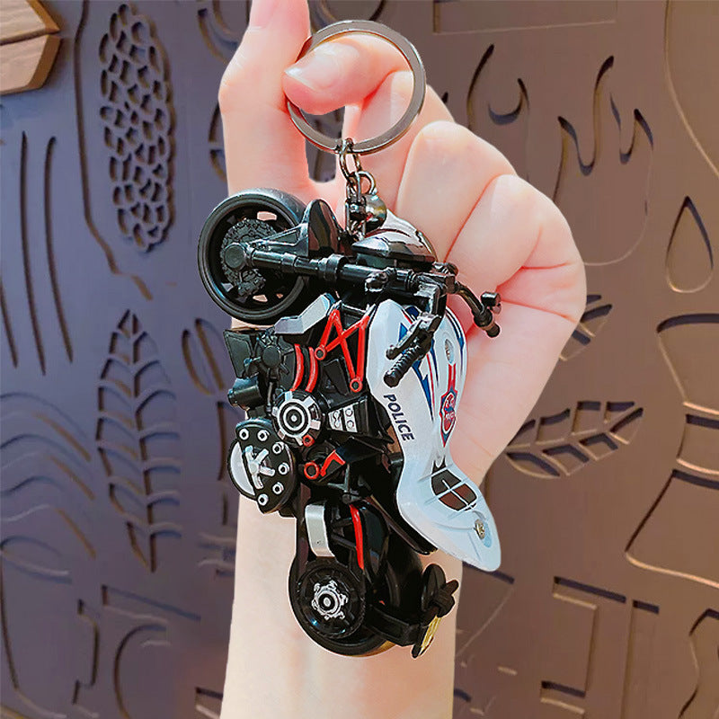 Creative Cartoon Cool Pullback Heavy Motorcycle Keychain - School Bag Ornament Car Key Chain Small Gift