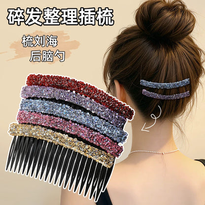 Premium glitter rhinestone hair comb, loose hair management tool, 2026 new toothbrush, bangs inverted comb, elegant hair clip, hair accessory