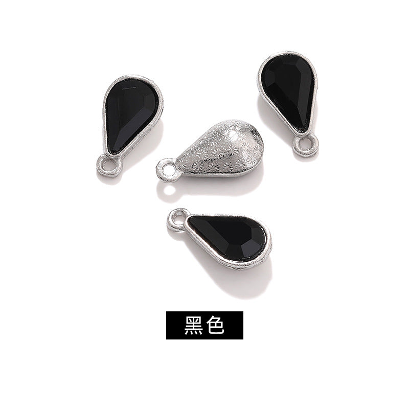 Zinc alloy pointed waterdrop pendant, crystal glass diamond DIY jewelry, earrings with diamond, single hanging glass waterdrop rhinestone