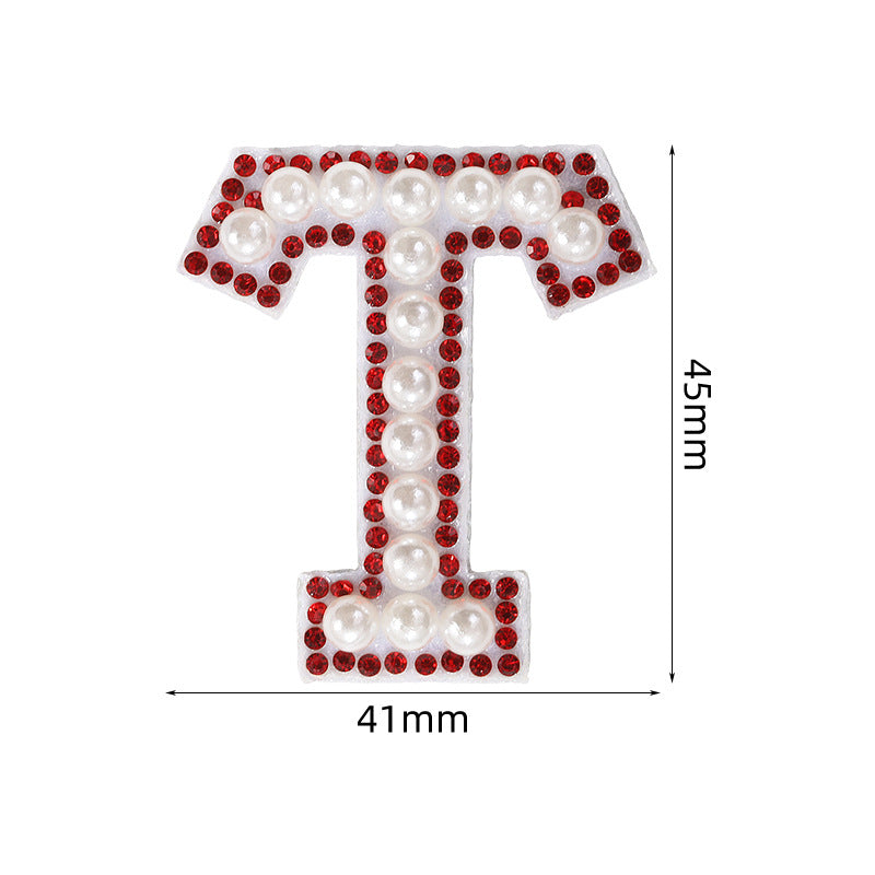 Red diamond 26-letter fabric patch set, hot-flung colored letter patch patch, clothing bag with diamond-embedded fabric patch