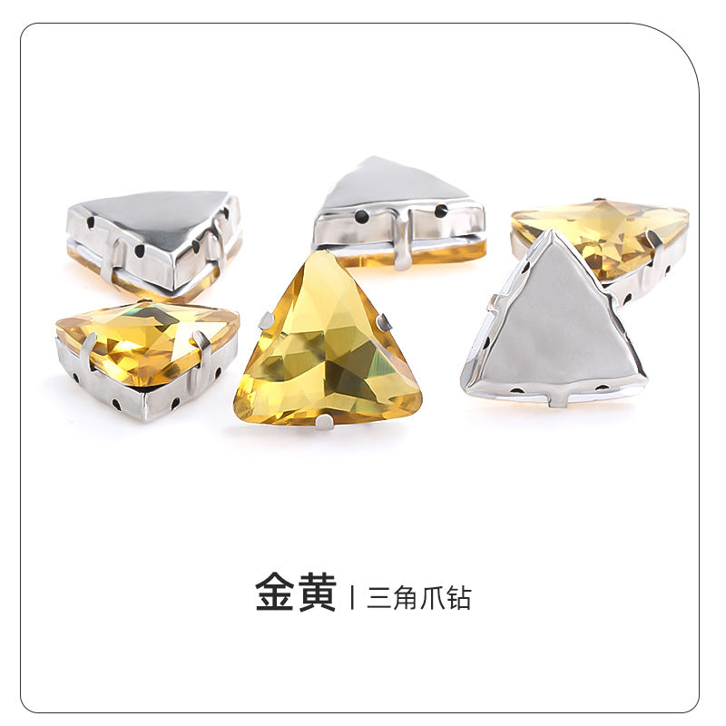 Triangular claw drill with thickened base glass hand-stitched rhinestone for shoes, bags, and clothing accessories, can be perforated with triangular claw drill
