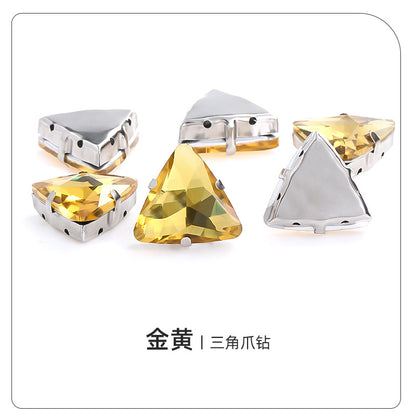 Triangular claw drill with thickened base glass hand-stitched rhinestone for shoes, bags, and clothing accessories, can be perforated with triangular claw drill