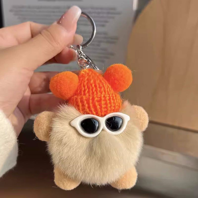 Cute otter rabbit fur small briquette bag pendant ornament school bag eye doll pendant cartoon doll keychain