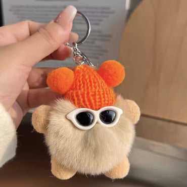 Cute otter rabbit fur small briquette bag pendant ornament school bag eye doll pendant cartoon doll keychain