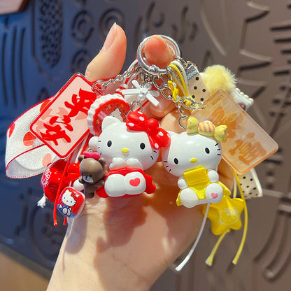 Handmade DIY Hello Kitty Cat Changing Baby Beaded Keychain Doll Pendant Cartoon KT Bag Doll Mobile Phone Chain Pendant
