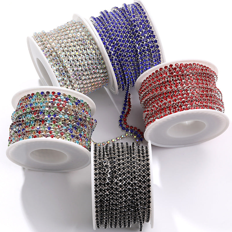 Hot Selling Multicolor White K Claw Chain 2 2.5 2.8 3mm Dense Crystal Glass Drill Claw Chain DIY Clothing Decorations
