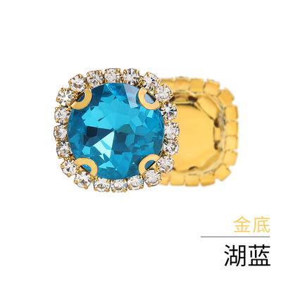 Gemstone flower edge claw drill with perforated holes, hand-sewn diamond, thickened gold base for clothing decoration accessories, gemstone flower crystal buckle