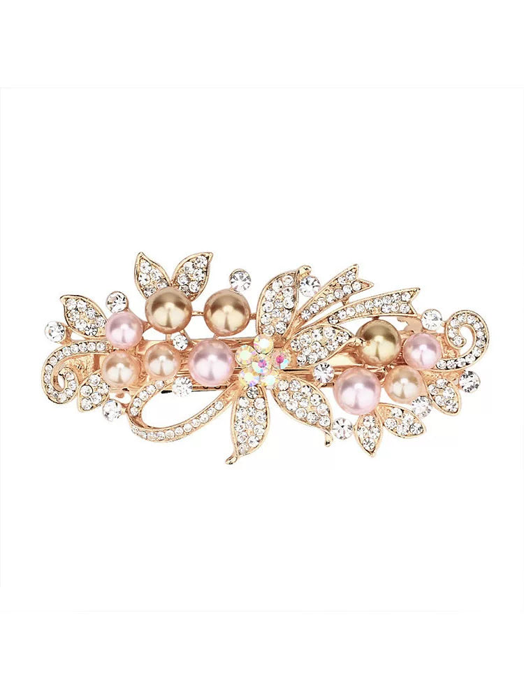 Elegant pearl rhinestone gold hair clip, new women's high-end flash rhinestone off-line spring clip, back hair updo