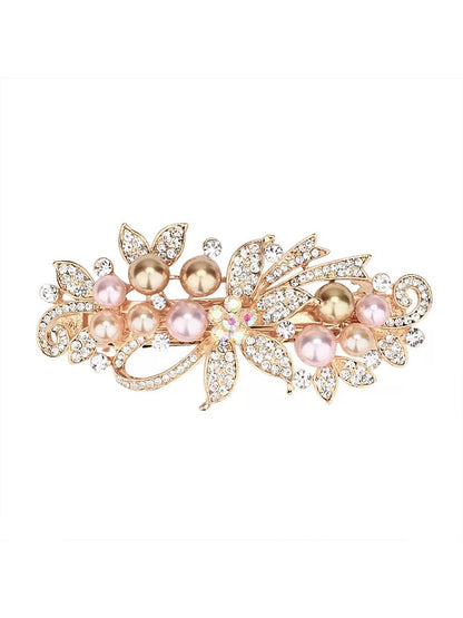 Elegant pearl rhinestone gold hair clip, new women's high-end flash rhinestone off-line spring clip, back hair updo