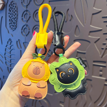 Creative PU leather capybara keychain doll pendant cute car key chain school bag pendant small gift