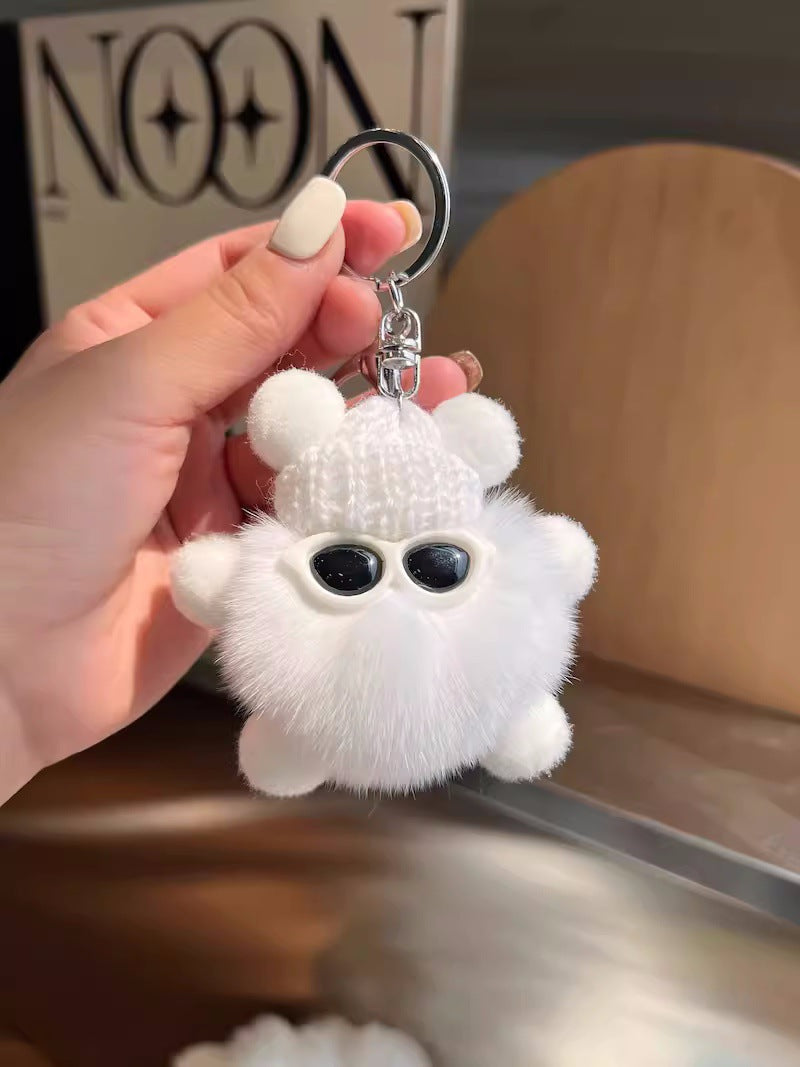 Cute otter rabbit fur small briquette bag pendant ornament school bag eye doll pendant cartoon doll keychain