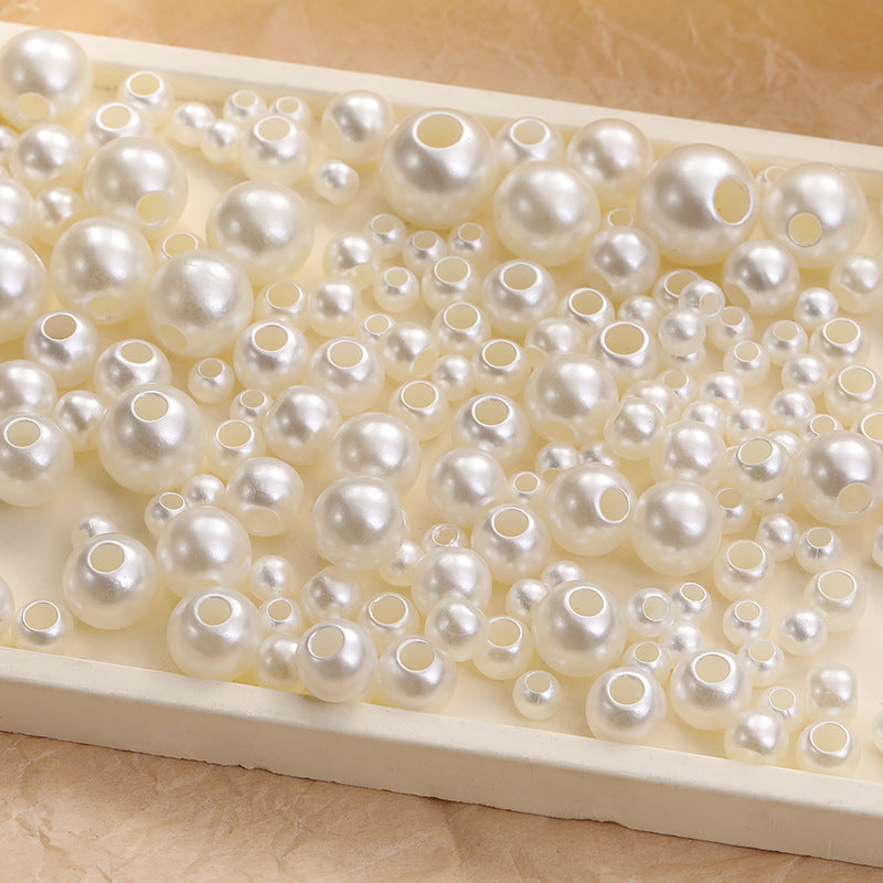 6-16mm through-hole pearls, large holes, imitation pearls, loose pearls, straight holes, hand-perforated rubber bands, beige pearl jewelry wholesale