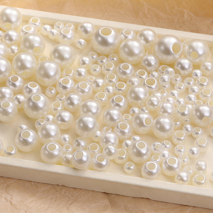 6-16mm through-hole pearls, large holes, imitation pearls, loose pearls, straight holes, hand-perforated rubber bands, beige pearl jewelry wholesale