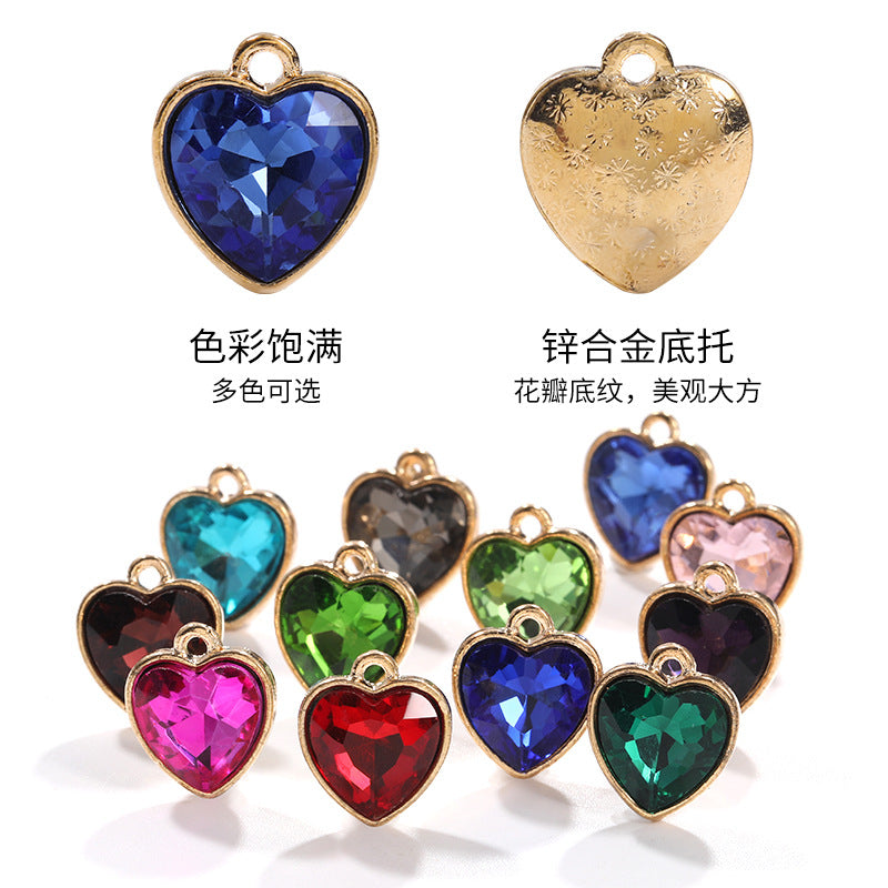 Xichuan zinc alloy peach heart crystal gold base single hanging heart-shaped glass diamond DIY jewelry earrings with diamonds pendant batch
