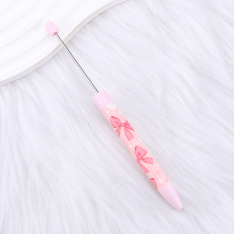 DIY bow pink long printed pattern ballball pen creative cute ballpoint pen plastic beaded ballpoint pen