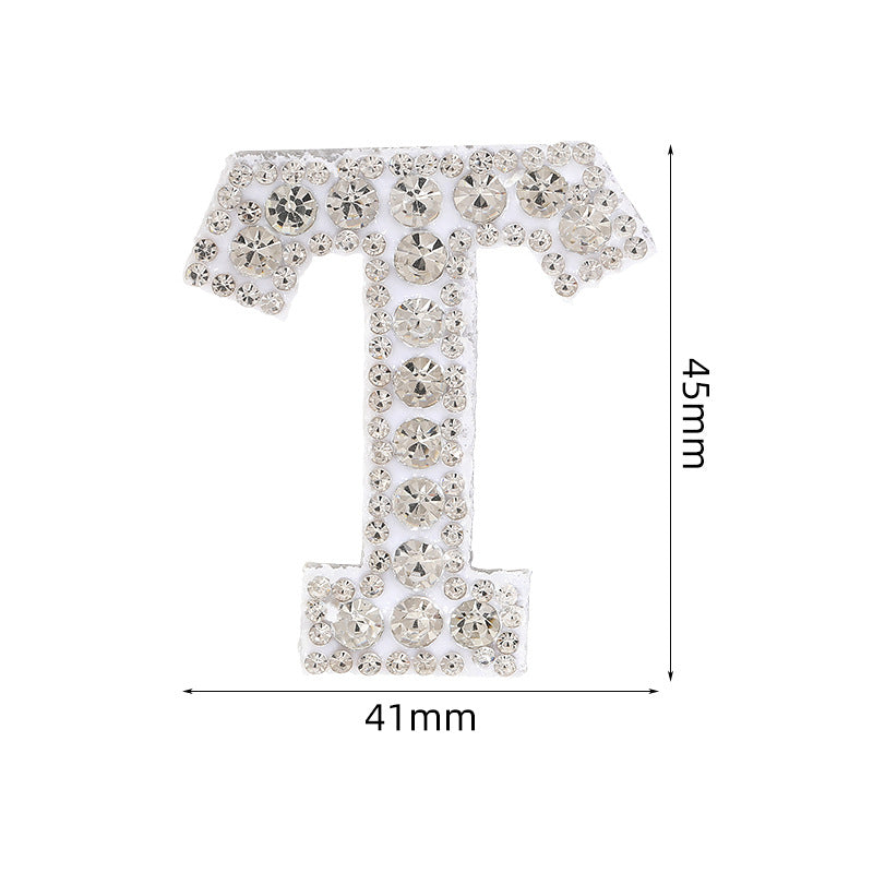 Full diamond letters DIY clothing accessories, white rhinestone hot simmer patches, hot patch English 26 letters