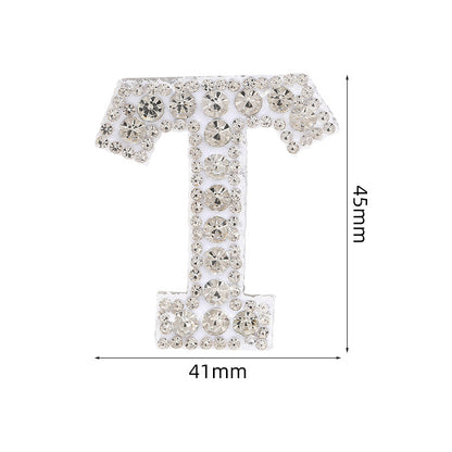 Full diamond letters DIY clothing accessories, white rhinestone hot simmer patches, hot patch English 26 letters