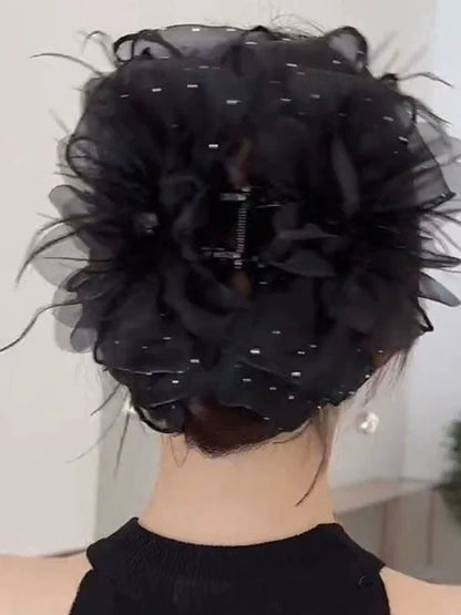 Korean high-end mesh bow claw clip for women, sophisticated and fashionable new back hair updo clip, shark clip