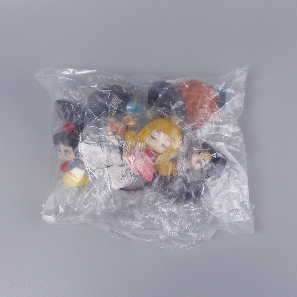 Cute little princess 9 pieces set figure white snow love Lo Merida princess cake decoration ornament car car