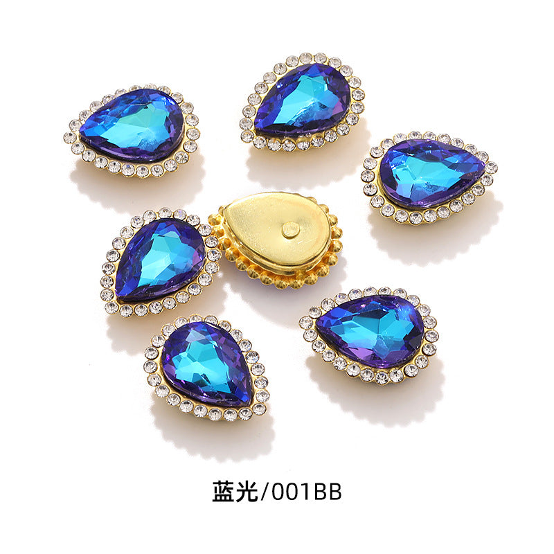 Double-layer waterdrop sunflower flower flower plate diamond buckle, hand-stitched rhinestone, thickened gold holder, glass diamond, clothing, shoes, bags, DIY accessories