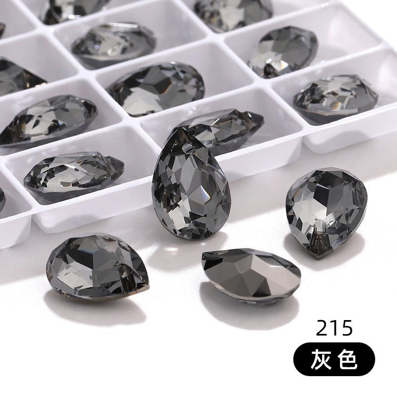 K9 High-End Waterdrop Single-Hole Glass Pendant with Perforated 10*14 Pointed Base Rhinestone Accessories for Wedding Dresses, Shoes, and Bags