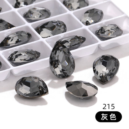K9 High-End Waterdrop Single-Hole Glass Pendant with Perforated 10*14 Pointed Base Rhinestone Accessories for Wedding Dresses, Shoes, and Bags