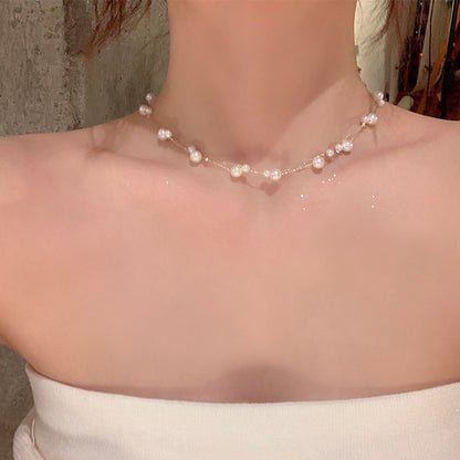 Korean INS style double-layer pearl starry sky necklace for women, sophisticated light luxury necklace, accessory choker collarbone chain