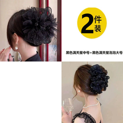 Elegant mesh bow hair clips for women, sophisticated and fashionable new feather claw clips with shark clips on the back of the head