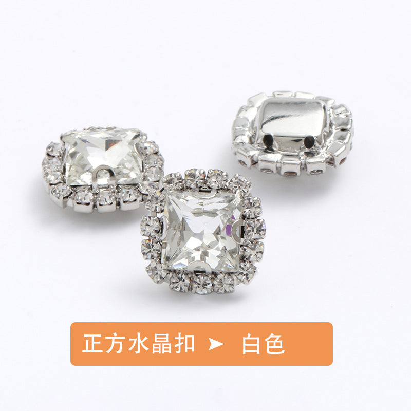 Square crystal buckle edge claw chain, manual perforation, hand-sewn drill bit, clothing accessories, square crystal buckle